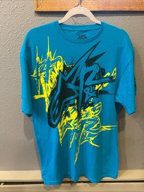 Alpinestars Teal Short Sleeve Graphic Tee with Yellow and Black Logo